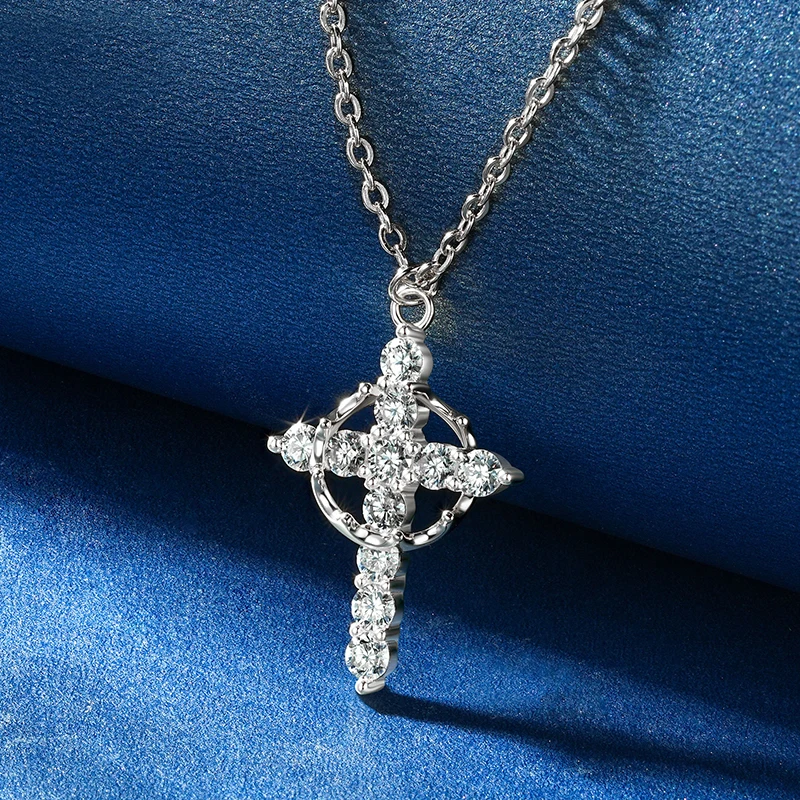 Anziw 3mm D Color Moissanite Necklace for Women Men 925 Sterling Silver Crown Cross Pendant Necklaces Certified Jewelry Gifts