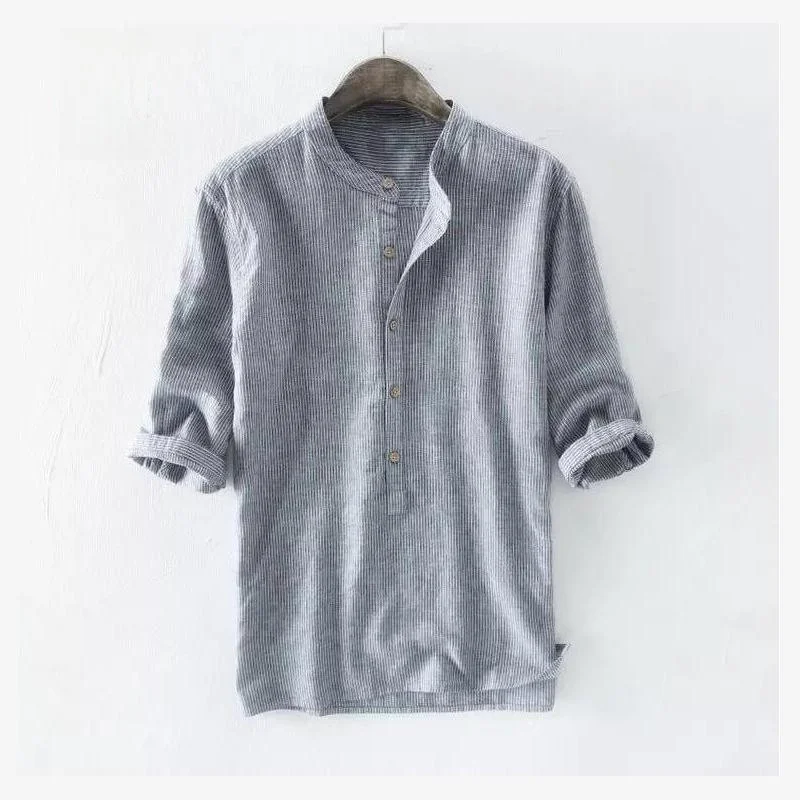 

Loose Men's Stripe irt Five-Quarter Sve Youthful Sle Stand Fit Daily Wear Other Material Casual irt for Men