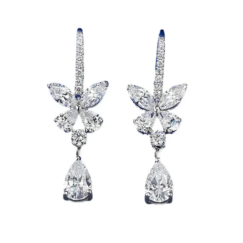 

Fashion Celebrity Style S925 Silver Bow 6 * 9 Water Drop Earrings for Women's Fresh and Sweet Style