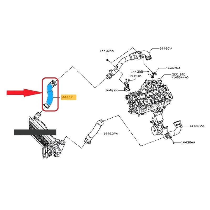 Per Nissan NP300 Pickup Truck 2.3 Turbo Air Tube Intercooler Manicotto 144634 JA0C 14463-4JA1C—L49A