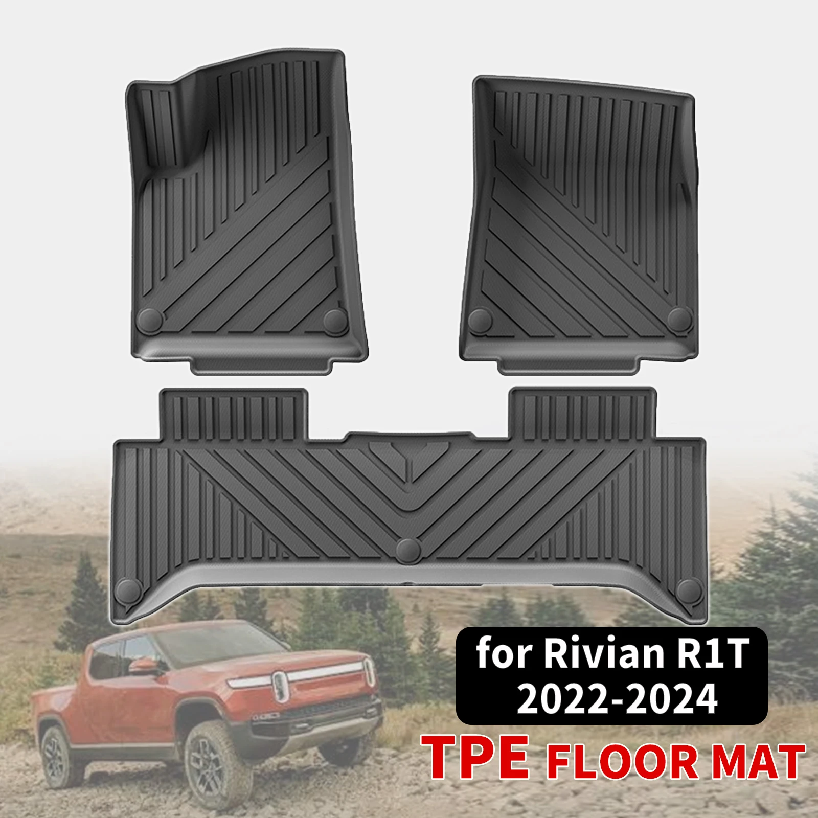 for Rivian R1T 2022-2024 LHD Durable Weatherproof TPE Car Floor Mats Liners And Trunk Pad, Non-Slip, Easy Clean Car Accessories