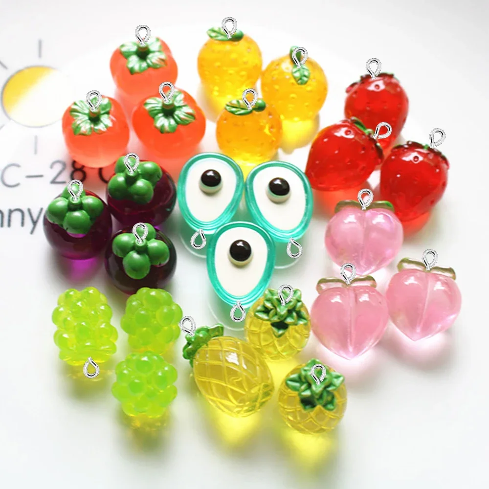 10PCS Semi 3D Clear Fruit Series Flat Back Charms For Earrings Bracelet Hairpin DIY Jewelry Pendants Decoration Accessories