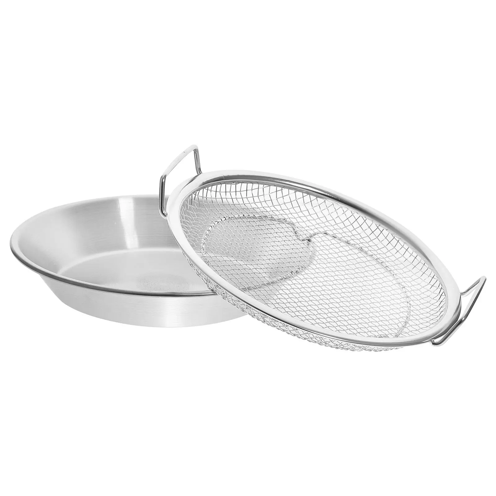 

2pcs Stainless Steel Drain Tray Frying Net 22CM Oil Filter Syrup Barbecue Snack Dish Grilled Food Plate Fruit Storage Kitchen