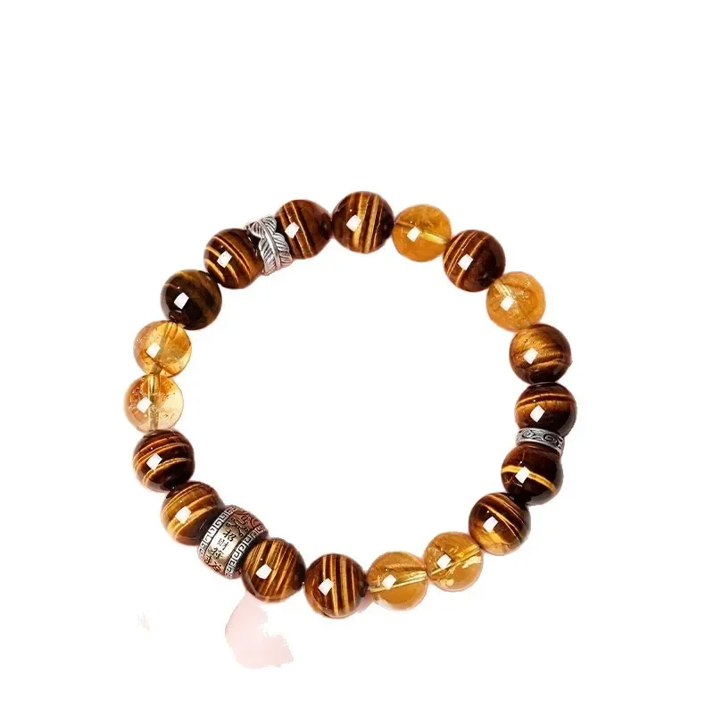 Crystal Wing Natural Yellow Tiger's Eye Stone Bracelet Men's Lucky Gold Absorbing True Yellow Tower Crystal Bracelet Men's