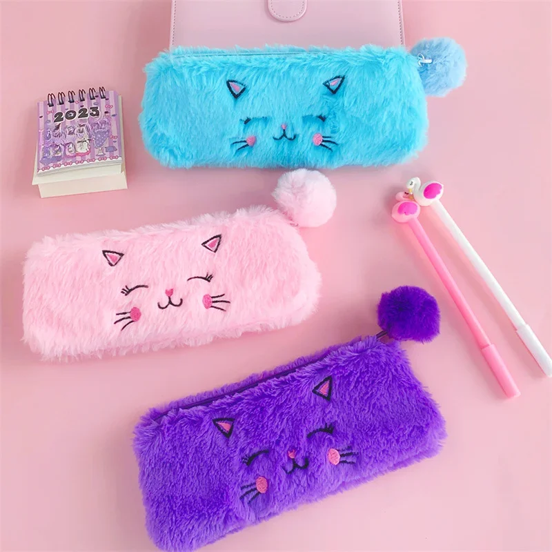 

Korean Version Cartoon Plush Pen Bag Portable Student Stationery Case Ruler/brush/pencil/eraser School Supplies Storage Tool