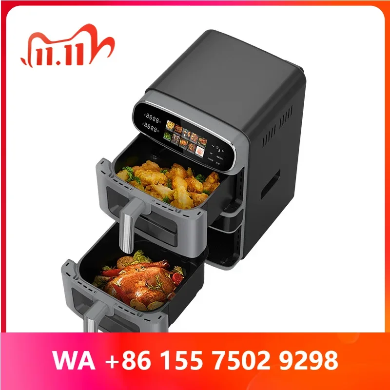 New 12L Double-Layer Air Fryer: Oil-Free Cooking, Heating, Dual-Drawer Air Fryer with 2 Fry Baskets