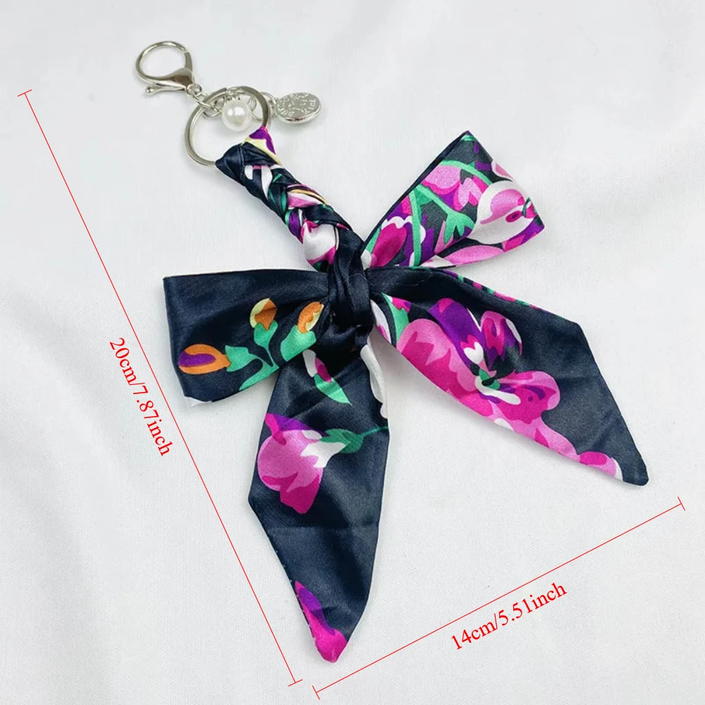 Kreative Schals, Schmetterlings-Schlüsselanhänger, Blumen-Druck-Anhänger, Schlüsselring, Rucksack-Anhänger, Accessoire für Damen-Taschen mit Kette, Geschenk – Detail 4