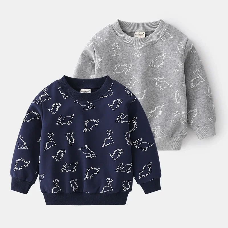 Casual Long Sleeve Children's Sweatshirt Cartoon Dinosaur Pullover Kids Clothes Boys