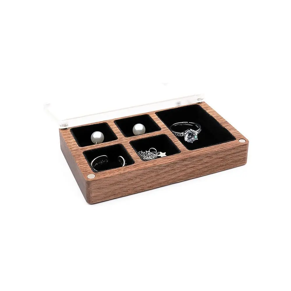 

3/5 Slot Wooden Ring Box Magnetic Cover Rectangular Black Walnut Cufflinks Box Dustproof Opening Window Jewelry Ring Holder