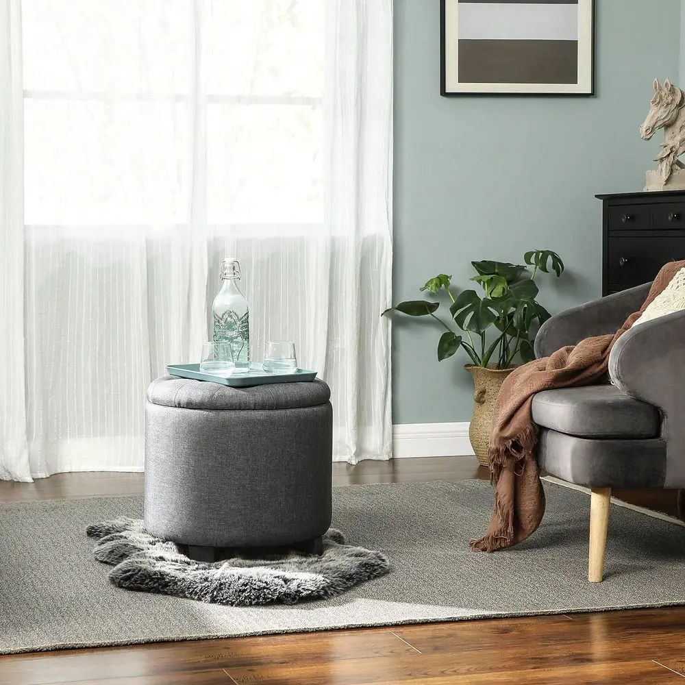 

Round Ottoman, Ottoman With Storage, 17.7 Dia. X 17.5 H Inches Foot Rest With Legs, Load Up To 330 Lb, For Living Room, Bedroom