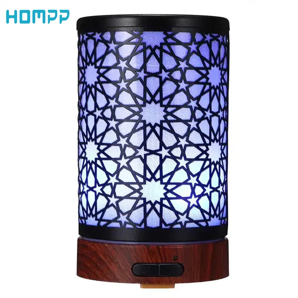 

Air Humidifier Essential Oil Diffuser Desk Wrought Iron Hollow Color Gradient 7 LED Night Lamp Colors 100ML for Room Home