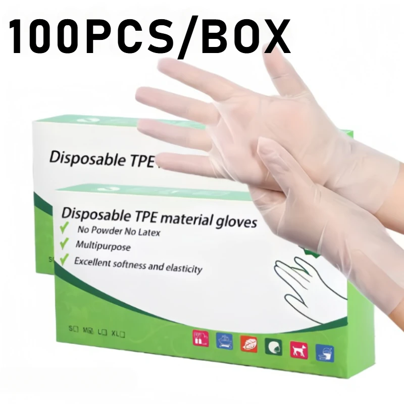 100/200PCS Disposable TPE Transparent Gloves Without Powder Disposable Kitchen Catering Household Cleaning Gloves