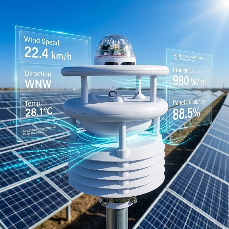 Solar Power Plant Environmental Monitoring Solution WIFI 4G GPRS LORA LORAWAN RS485 Modbus 8 in 1 Compact Weather Station System