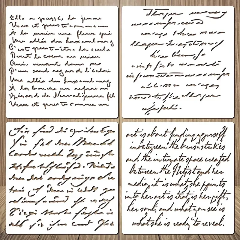4pcs/set French handwritten letter templates, suitable for DIY crafts, wood, walls, canvas, paper, stencil  painting 20 * 20 cm