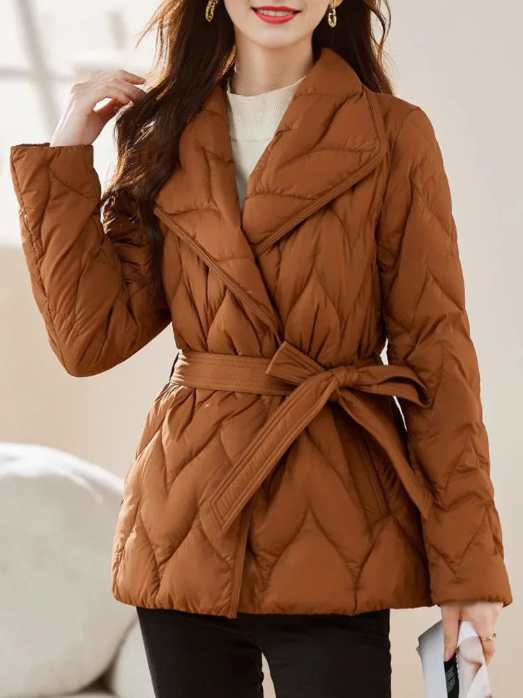 [EWQ] Chic Plaid Tops Keep Warm Single Button Brown Down Jacket Parkas Coat 2024 Winter Fashion Beautiful Women Clothing O3557