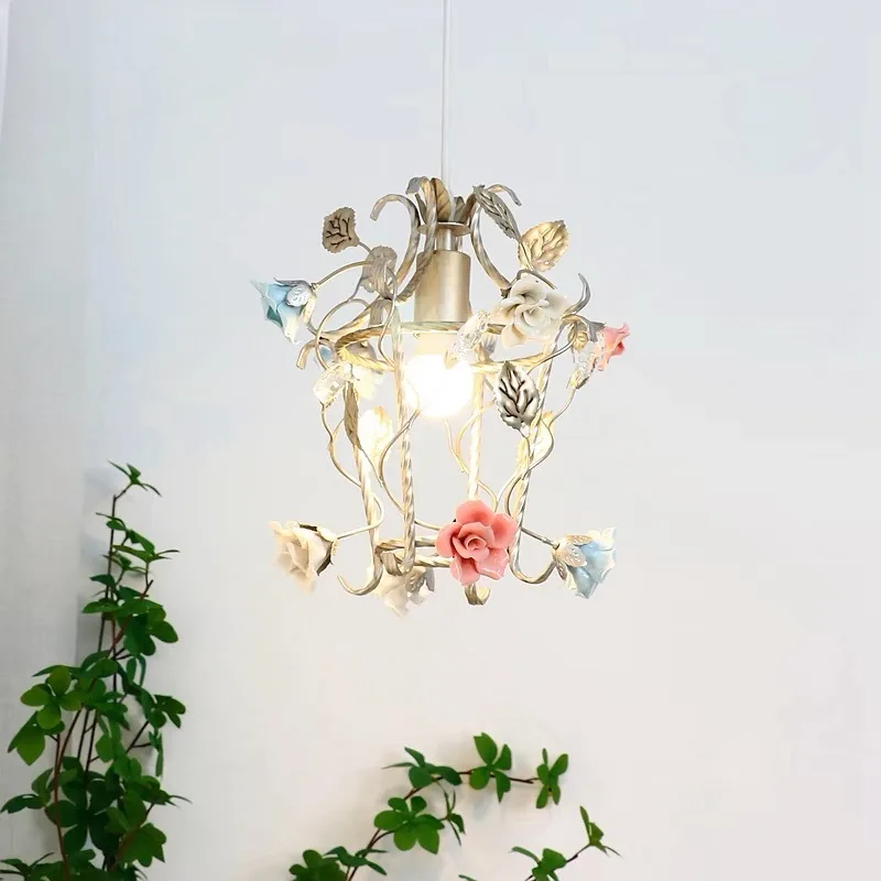 

French countryside pendant light, dressing room, flower balcony, restaurant bar, princess style girlish heart retro bedside lamp