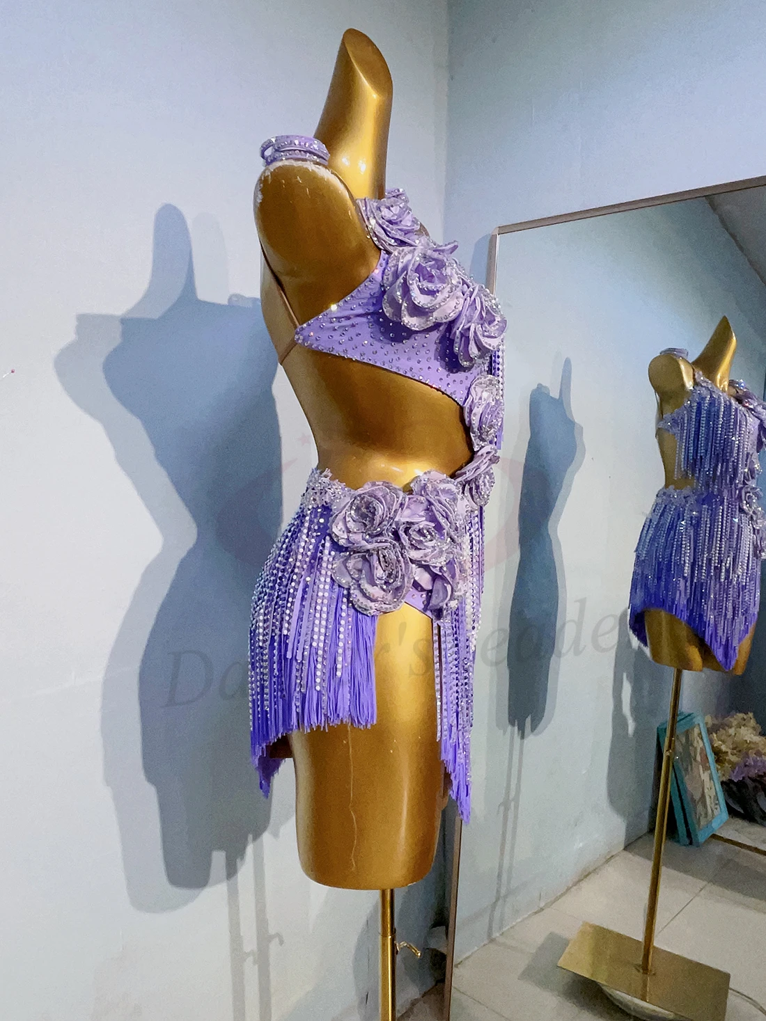 الرقص اللاتيني حجر الراين المرأة الراقية مخصصة لؤلؤة الماس شريط شرابة فستان زهري فستان رقص السامبا فستان الأداء