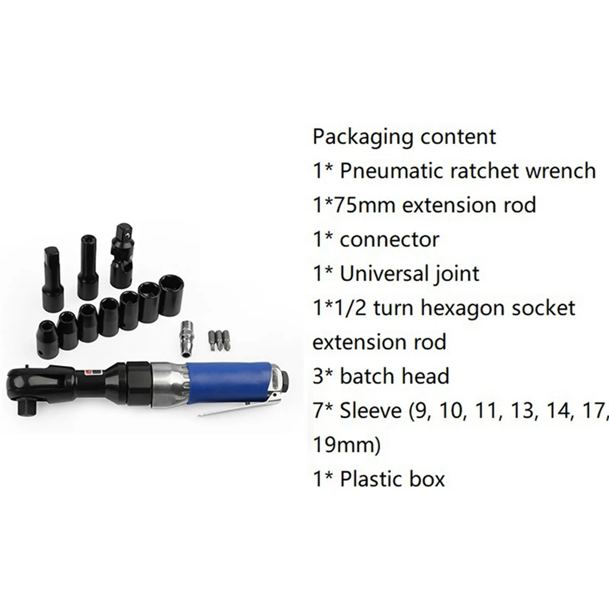 16-Piece Pneumatic Ratchet Wrench Set is Suitable for Auto Repair, Machine Repair, Factories, Buildings and Personal DIY