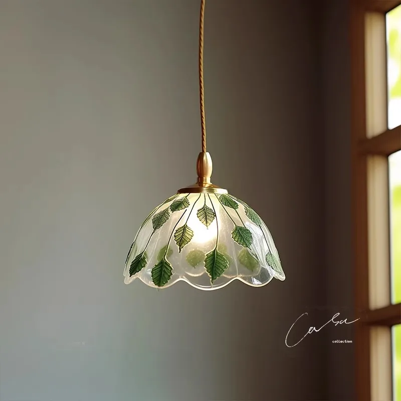 Small fresh green leaf restaurant small pendant light bar counter aisle vintage bedroom headboard vintage hanging line light