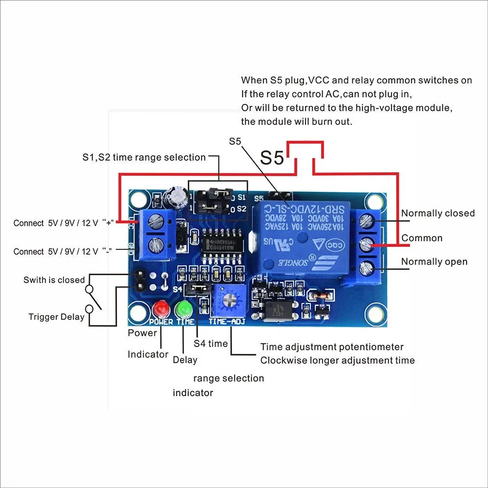 DC 12V ปกติเปิดชนิดทริกเกอร์สวิทช์ดีเลย์หน่วงเวลารีเลย์โมดูลวงจรจับเวลาบอร์ดทริกเกอร์สวิทช์