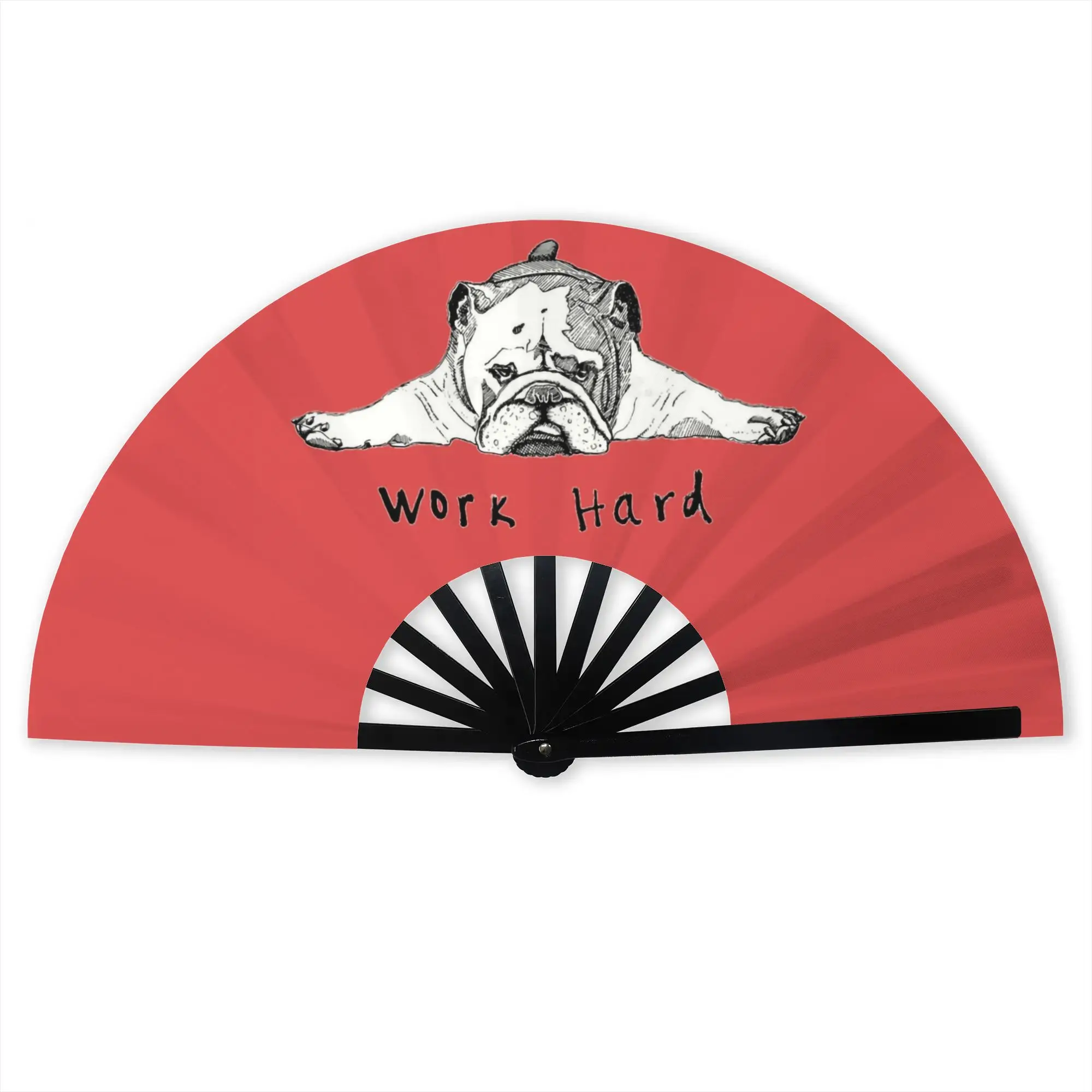 French Bulldog Hard Work Traditional Folding Fan Dog Puppy High-Quality Polyester Fans Gift Classic Decorative Hand Fan