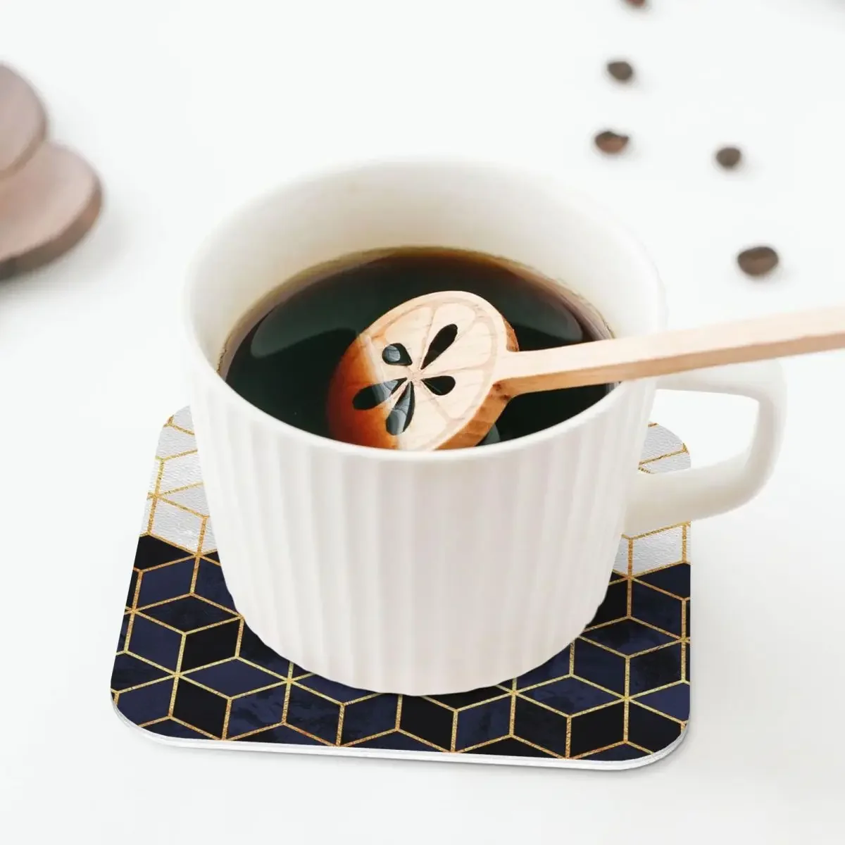 White And Navy Cubes Coasters Coffee Mats Leather Placemats Cup Tableware Decoration & Accessories Pads for Home Kitchen Dining