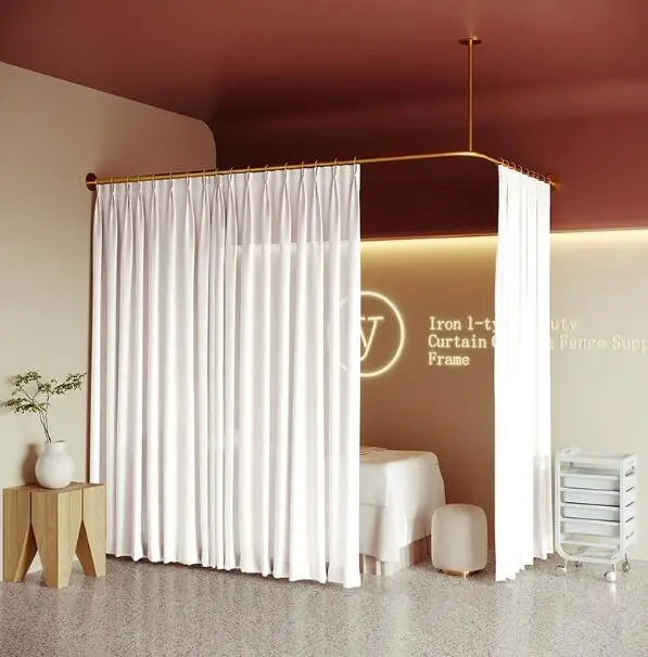 L-shaped pole beauty salon partition curtain, health clinic therapy bed curtain support frame, hanging curtain