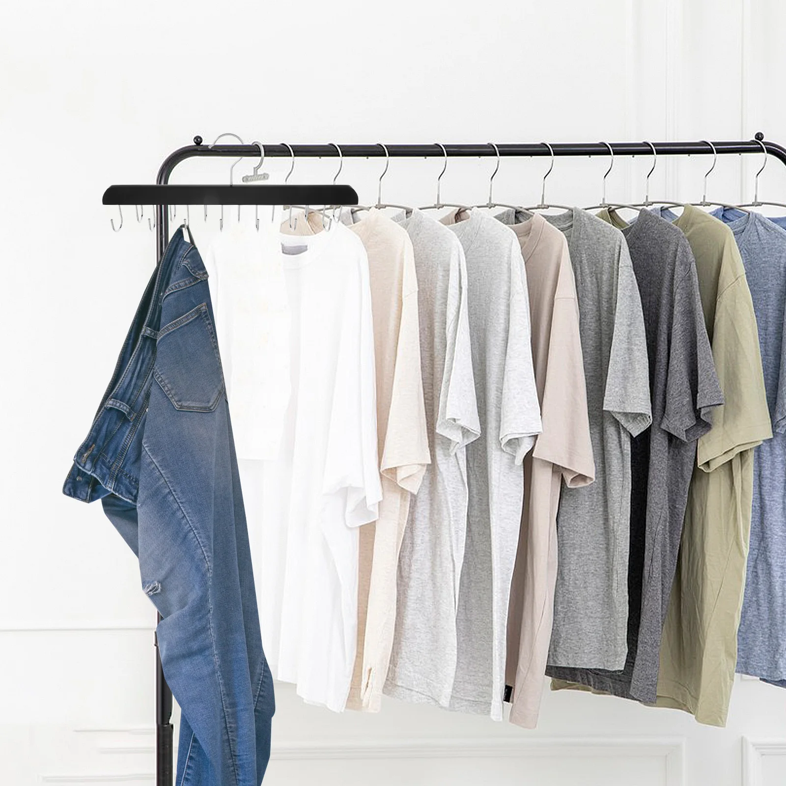 

Wooden Hanger Jeans Pants 14 Hooks Space Saving Closet Jean Hangers For Closet ganizer Material Travel Business Use