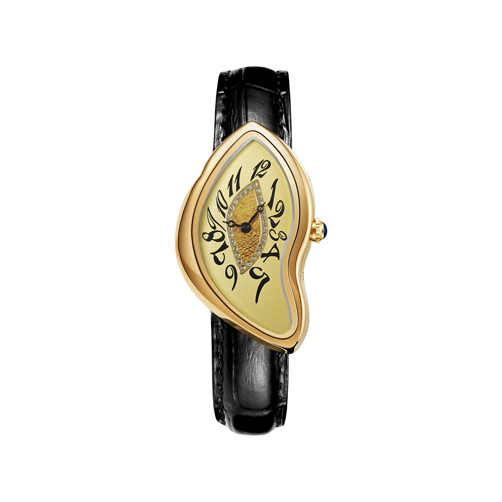 Surrealistische kunst-smeltklokhorloge Uniek zacht quartz polshorloge met lederen band Creatief modehorloge voor heren en dames