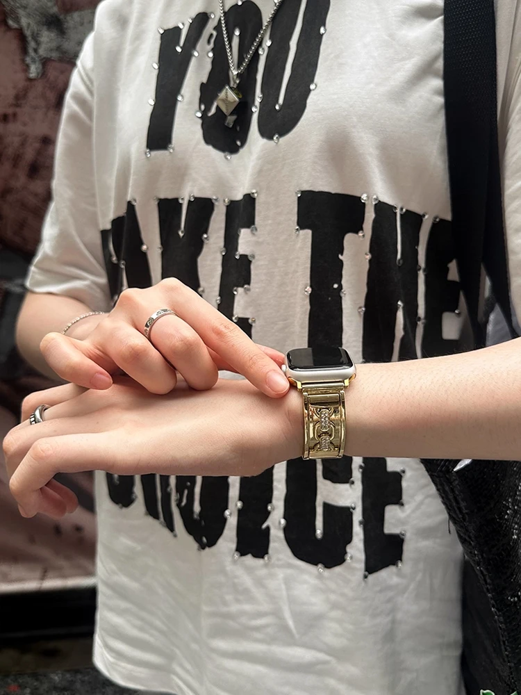 Glossy Metal Band For Apple Watch Ultra 10 9 8 7 6 5 4 Woman Diamond Bracelet Strap For iWatch 38 40mm 41mm 42mm 45mm 46mm 49mm