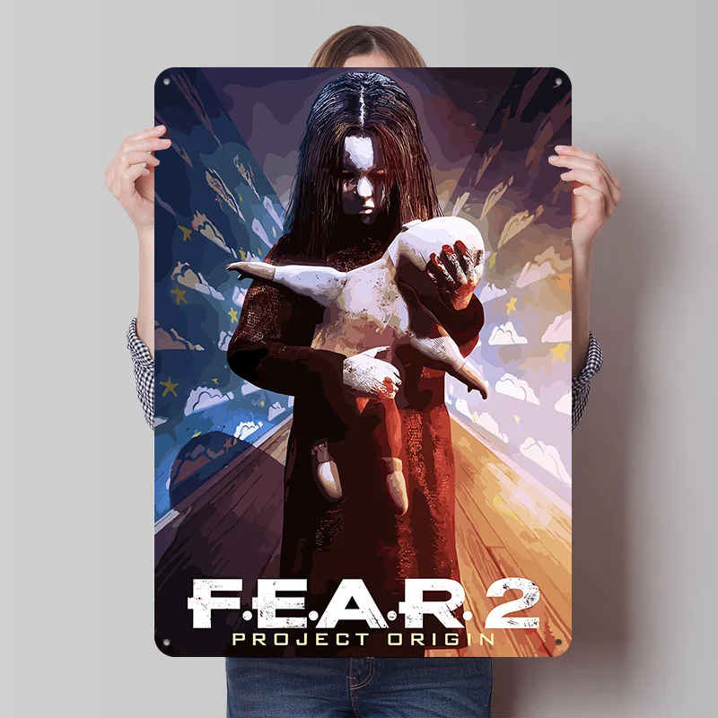 F.E.A.R. 2 Project Origin Poster Customized Vintage Metal Signs Wall Art Retro Tin Plaque for Living Room Decorations House Home
