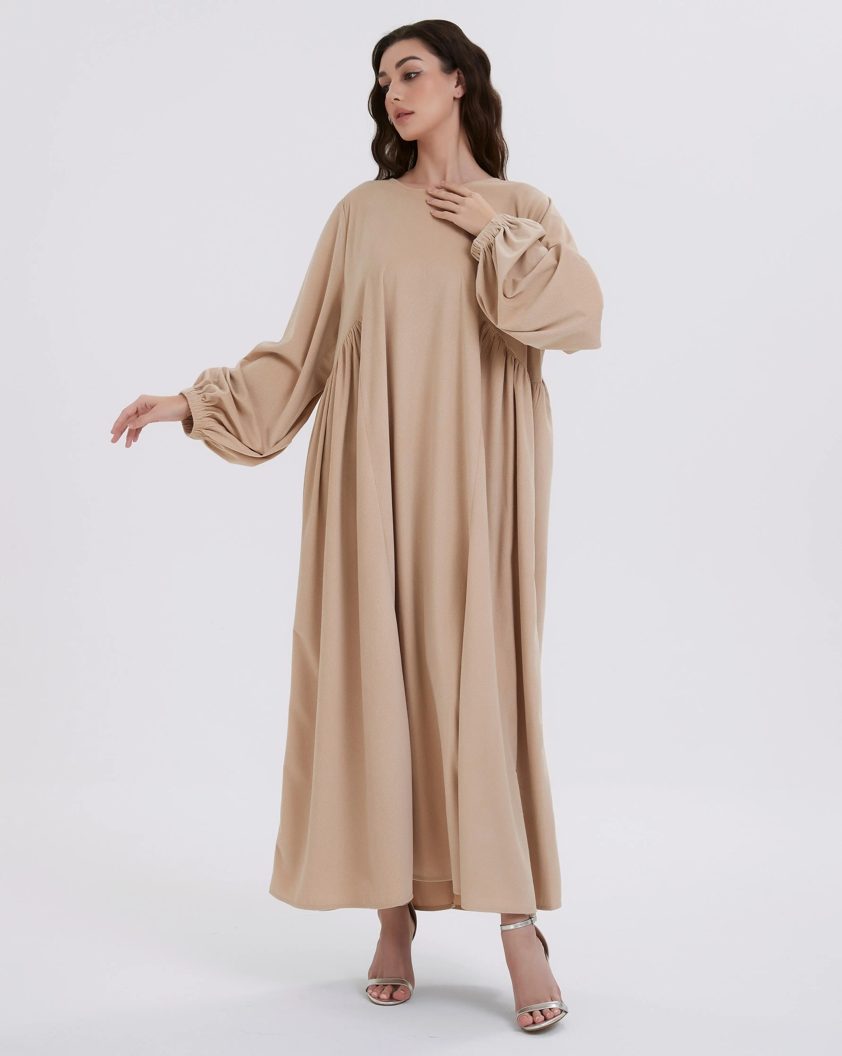 Abaya médio oriente muçulmano feminino outono/inverno veludo com vestido plissado de manga bufante grossa