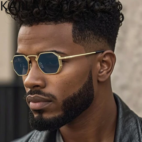 Gafas de sol hexagonales Steampunk con montura pequeña para hombre, marca de lujo 2025, gafas Punk Vintage, gafas de sol poligonales clásicas de Metal para hombre UV400