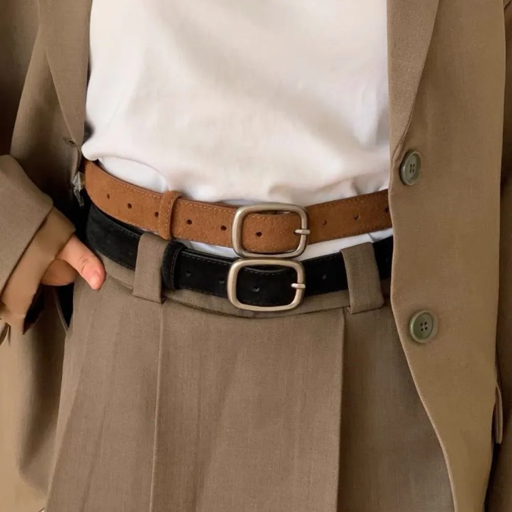 

Trendy Jeans Decor Suede Belt Width Silver Square Buckle Pu Waistbands Korean Style Fashion Trouser Decoration Daily