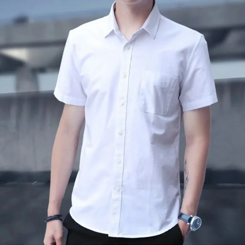 Clothing Short Sleeve Shirts and Blouses for Men Plain Man Tops White with Pocket Original Silk Korean Style Cool Cheap Brand S