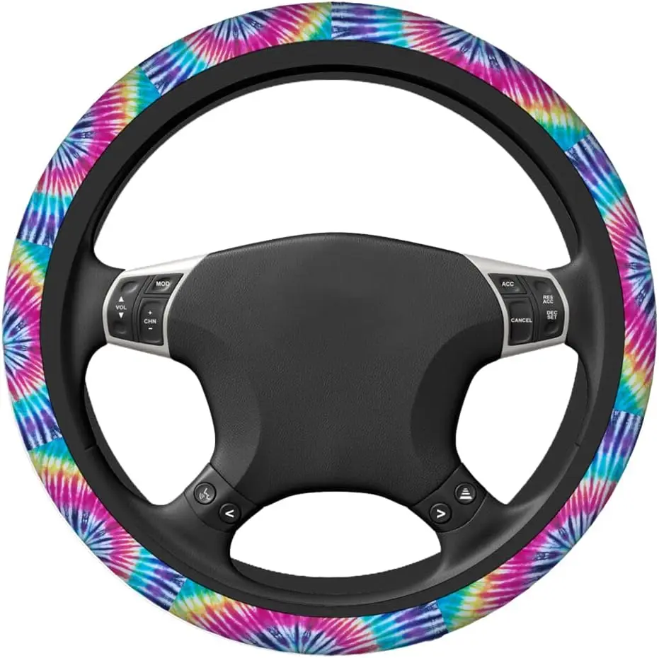 Tie Dye Car Steering Wheel Cover Universal 15 Inch with Grip Contours Spiral Tie Dye Pattern Background Neoprene Auto for