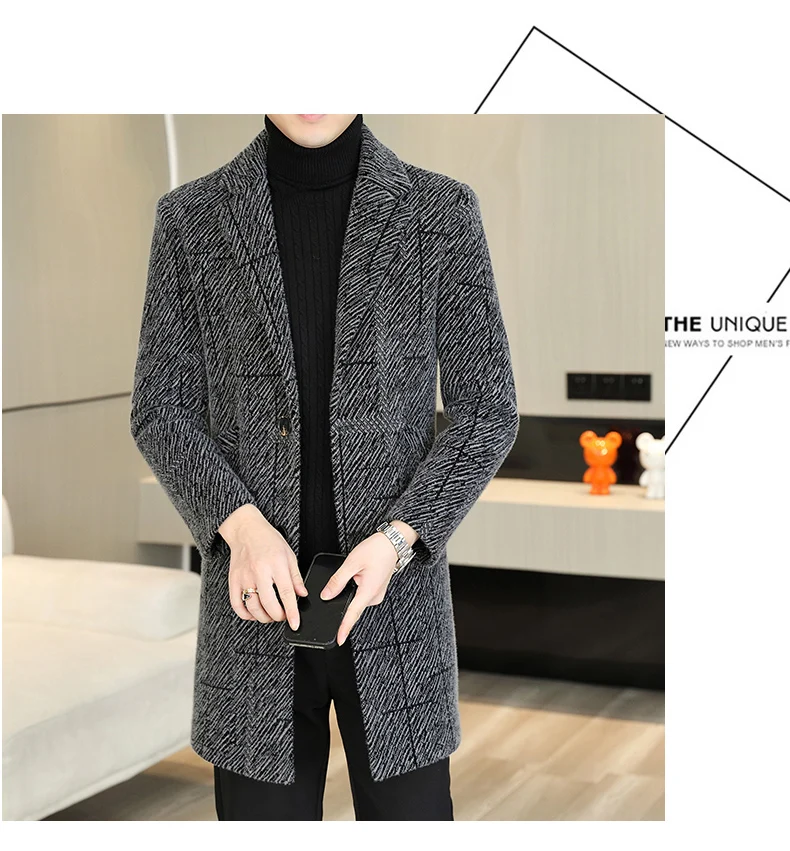 Lässige Herren-Wollmäntel mit Streifenmuster 2026 Winter Business Verdickter Warmer Mittellanger Mantel Oberbekleidung Windbreaker Jacke – Detail 15