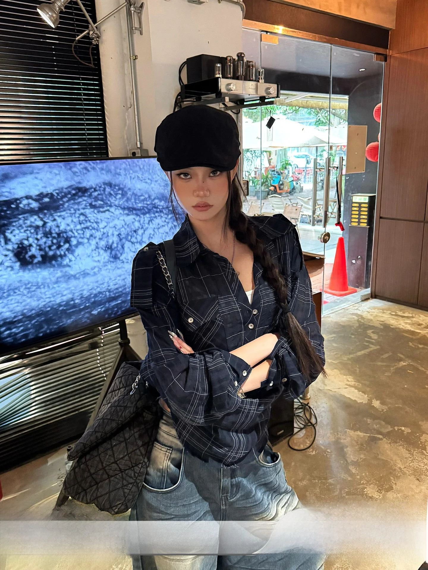 

CCUP SPACE Американский ретро-топ в клетку для женщин, свободный крой, длинный рукав, дышащий, удобный, универсальный, для ранней осени