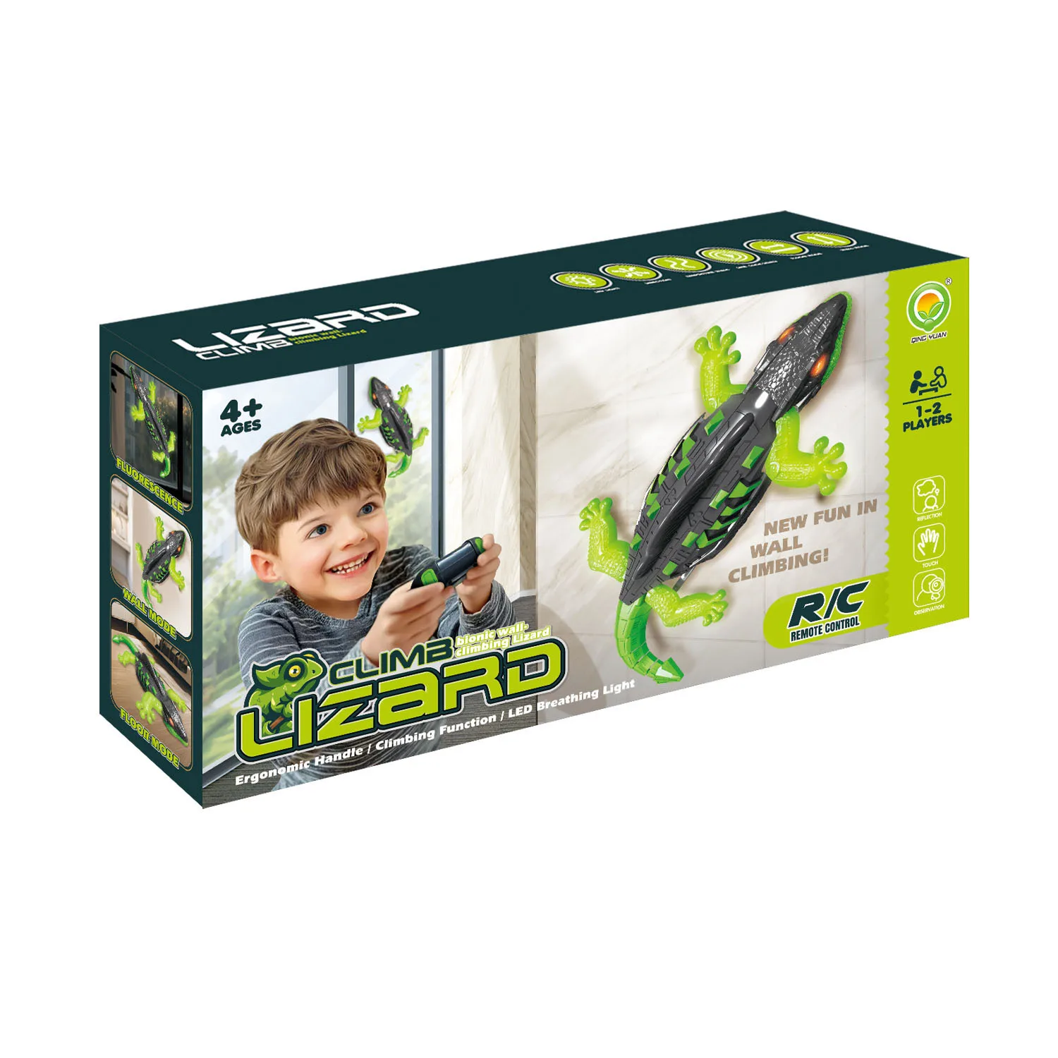 ของเล่นสัตว์บังคับวิทยุแบบปีนผนังได้ รูปทรงกิ้งก่า พร้อมไฟ LED หายใจได้ โหมดพื้นและผนัง สำหรับเด็กอายุ 4 ปีขึ้นไป