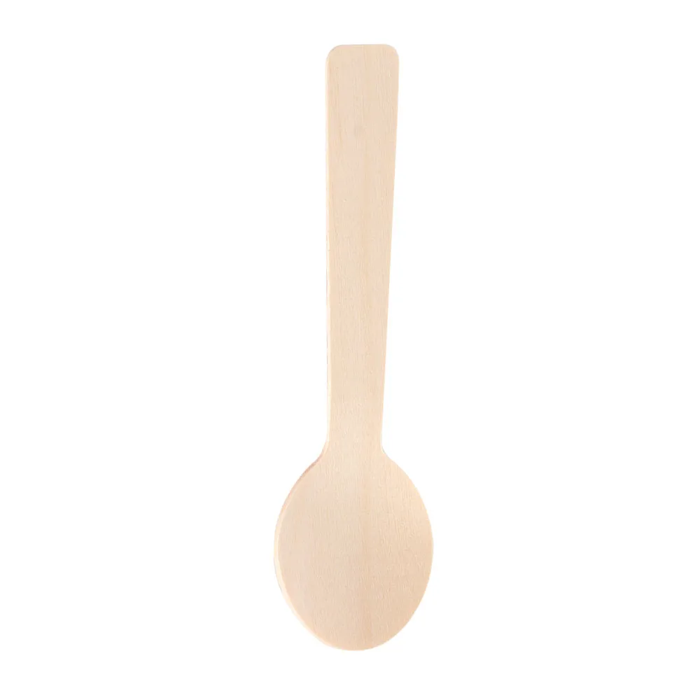 Mini cuchara de madera desechable para fiesta de helado, vajilla de cocina segura, cuchara de postre occidental de madera pequeña para boda, 100