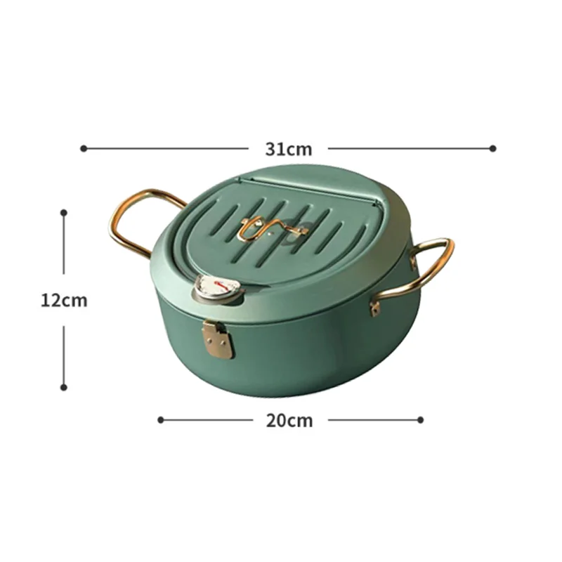 Kitchen Stainless Steel Deep Frying Pot Oil Fryer with A Thermometer and A Lid 304 Tempura Fryer Pan Fried Chicken Pot-T33C