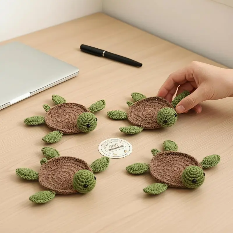 Handmade Crochet Turtle Coaster Creative Soft Knitted Mug Pad for Student Dorm Desk Decor Cute Small Gift