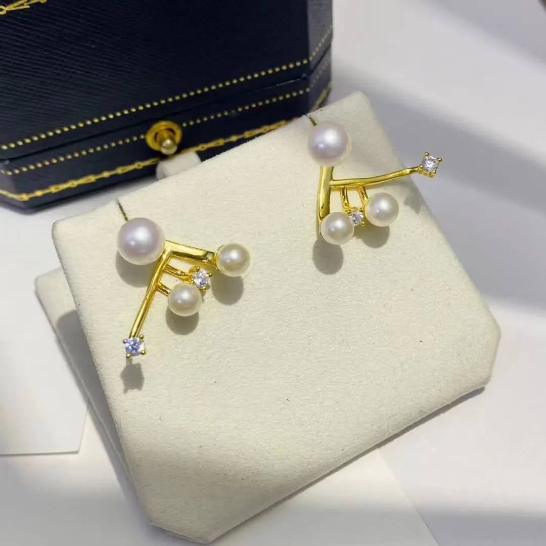 

Оптовая продажа, серьги из стерлингового серебра S925, фурнитура для крепления, базовые монтажные детали, аксессуар для жемчуга 4-6,5 мм, 5 пар/лот