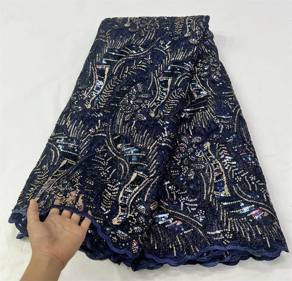 

2022 French Lace Fabric Guipure Cord Embroidered Fabric African High Quality Sequins Fabric For Wedding Celebration Party Dress