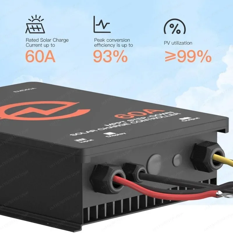 60A MPPT Solar Charge Controller, 10-60V Adjustable Output High Current Regulator for LiFePO4 Lead Acid Battery Bank