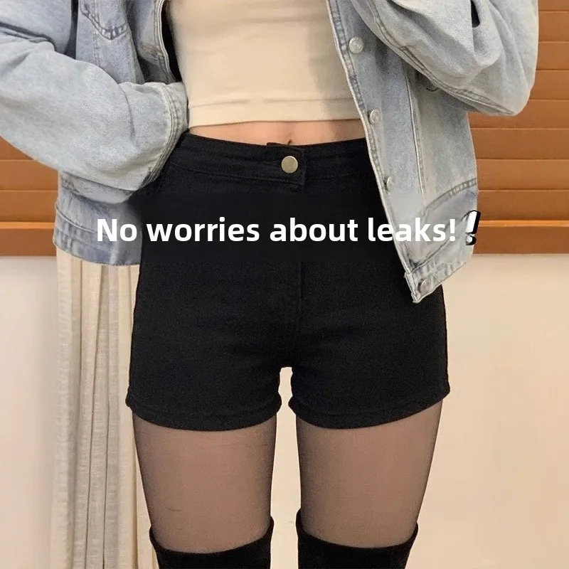 

High Waist A-Line Short Shorts Women's Sexy Black American Denim Thin Summer plus Size Slimming Small Height Hot Pants
