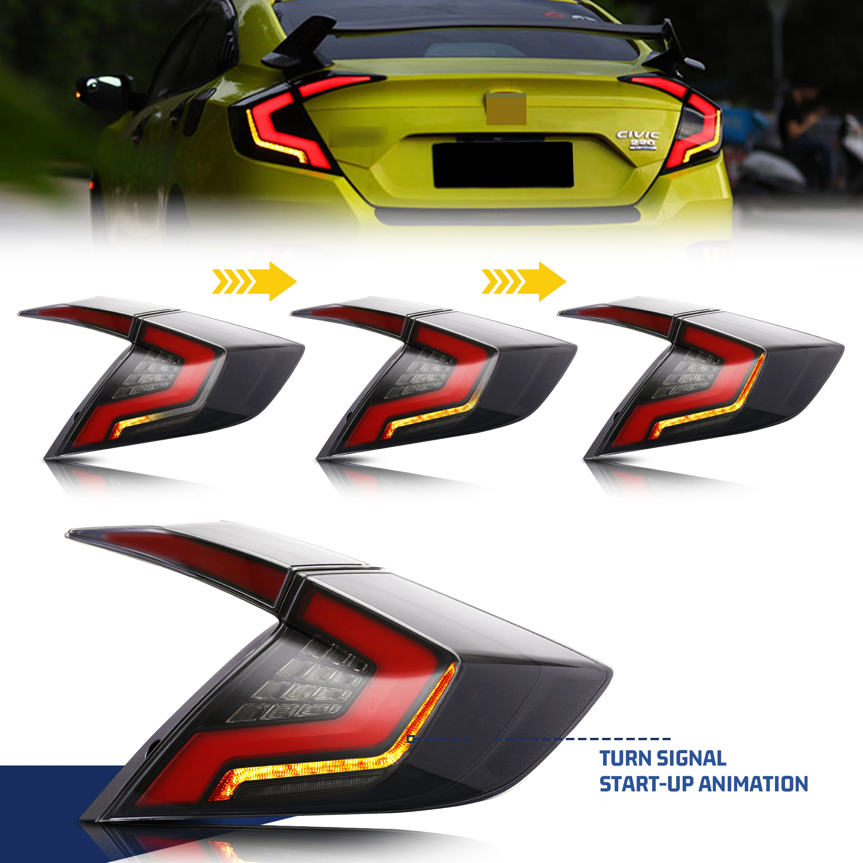 LED Tail Lights for Honda Civic 2016-2021 Sedan Start-up Animation Sequential Rear Lamps