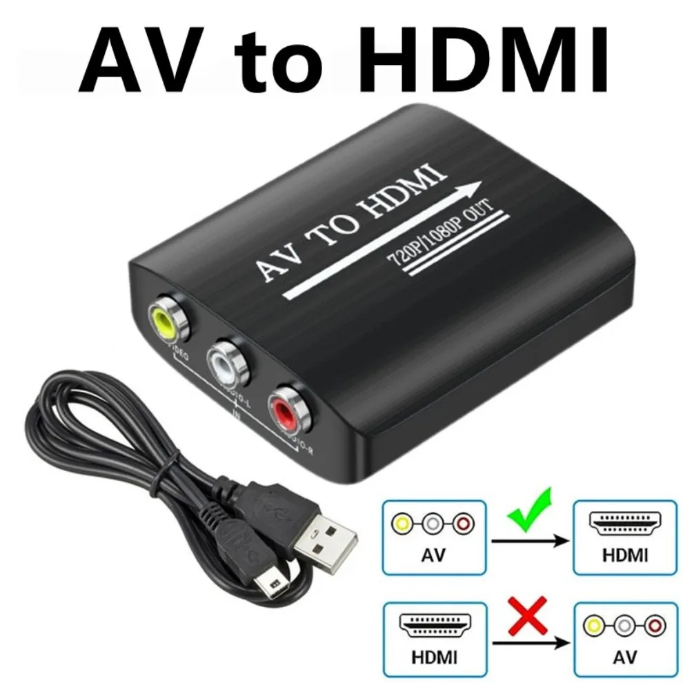 Convertidor de vídeo HDMI a AV RCA CVSB L/R compatible con NTSC PAL HD 1080P RCA AV a HDMI, adaptador compuesto CVBS AV