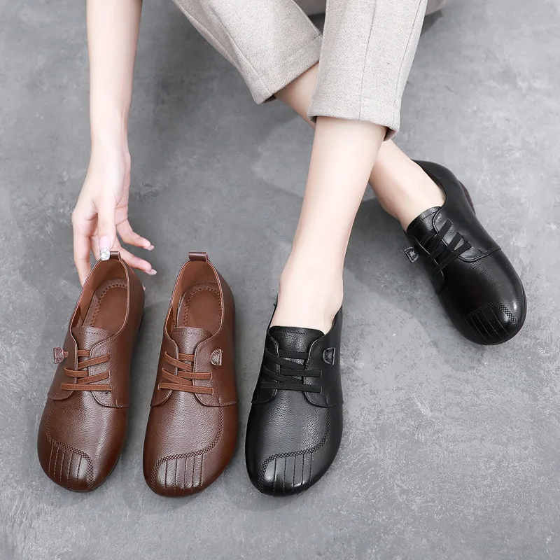 2022 Spring Women's Shoes Retro Handmade Genuine Leather Female Single Shoes Soft Cowhide Women's Casual Flat Shoes