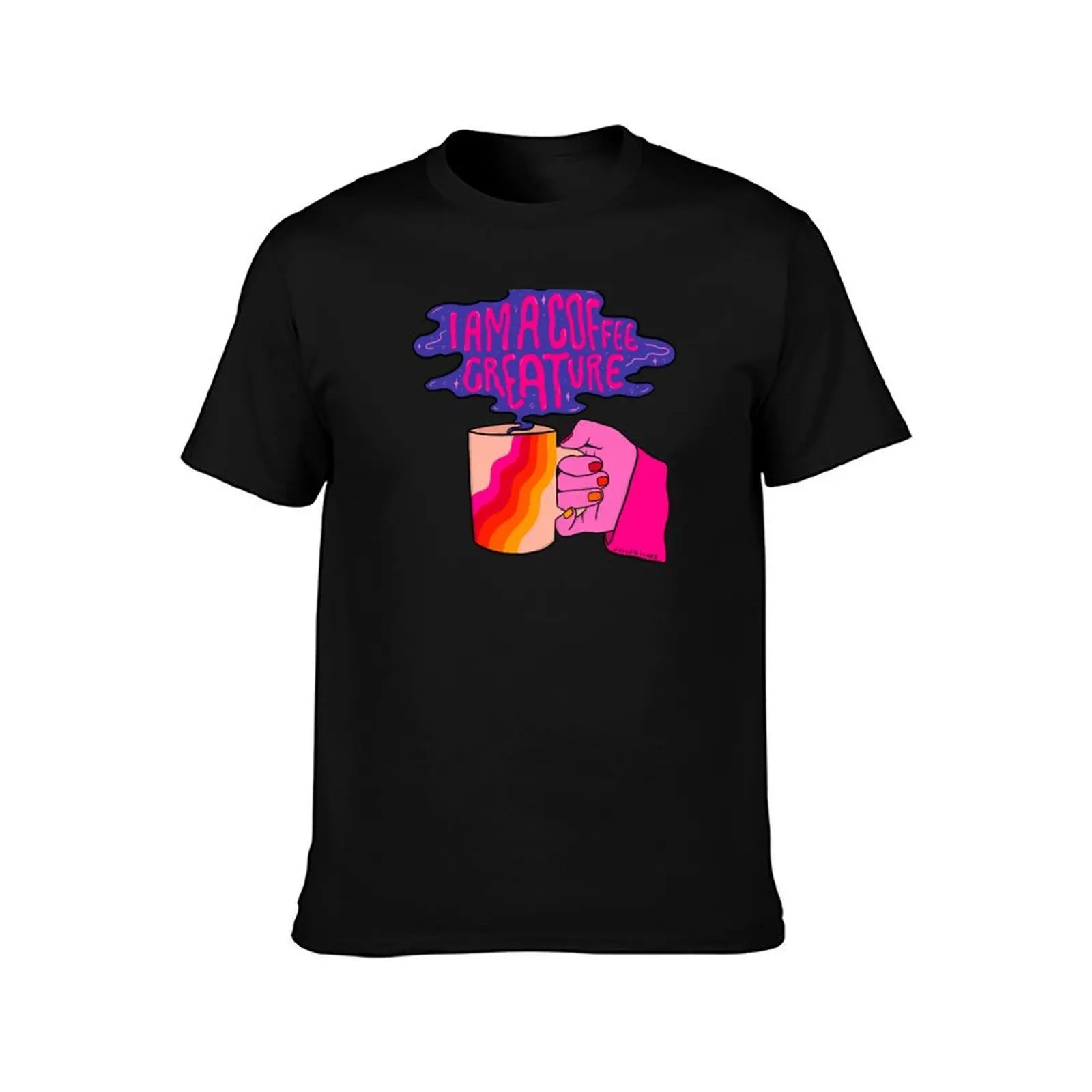 Coffee Creature T-Shirt, Summer Casual Cotton Tee, Oversized Streetwear Tops, Vintage Graphic Print, Loose Fit Short Sleeve